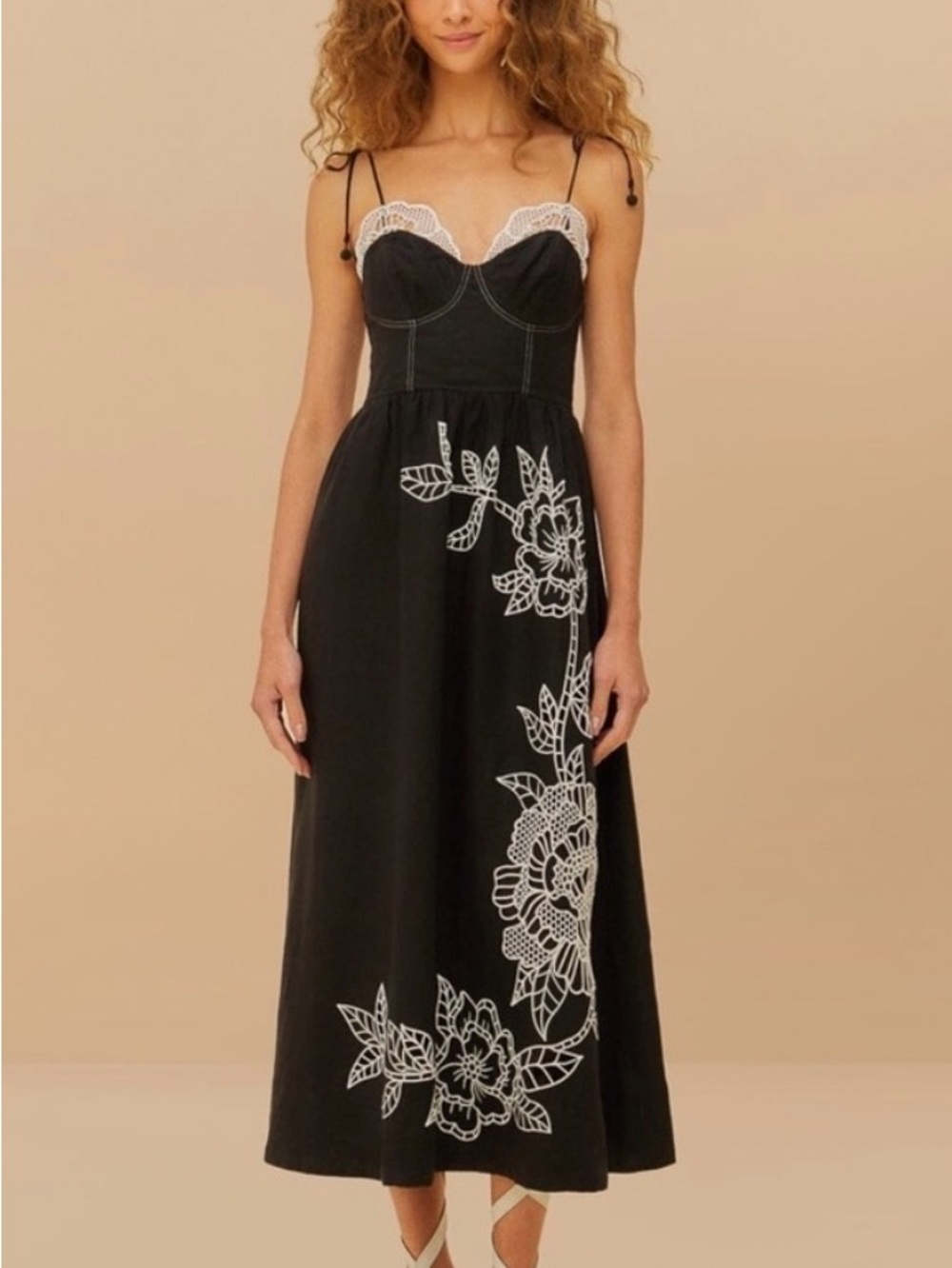 Farm Rio black richelieu lace euroflax premium linen dress
